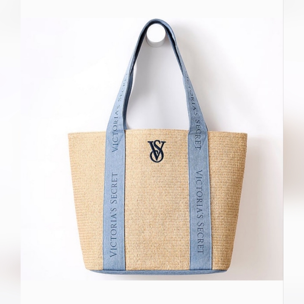 VICTORIA'S SECRET STRAW SUMMERTIME LOGO BEACH TOTE BAG